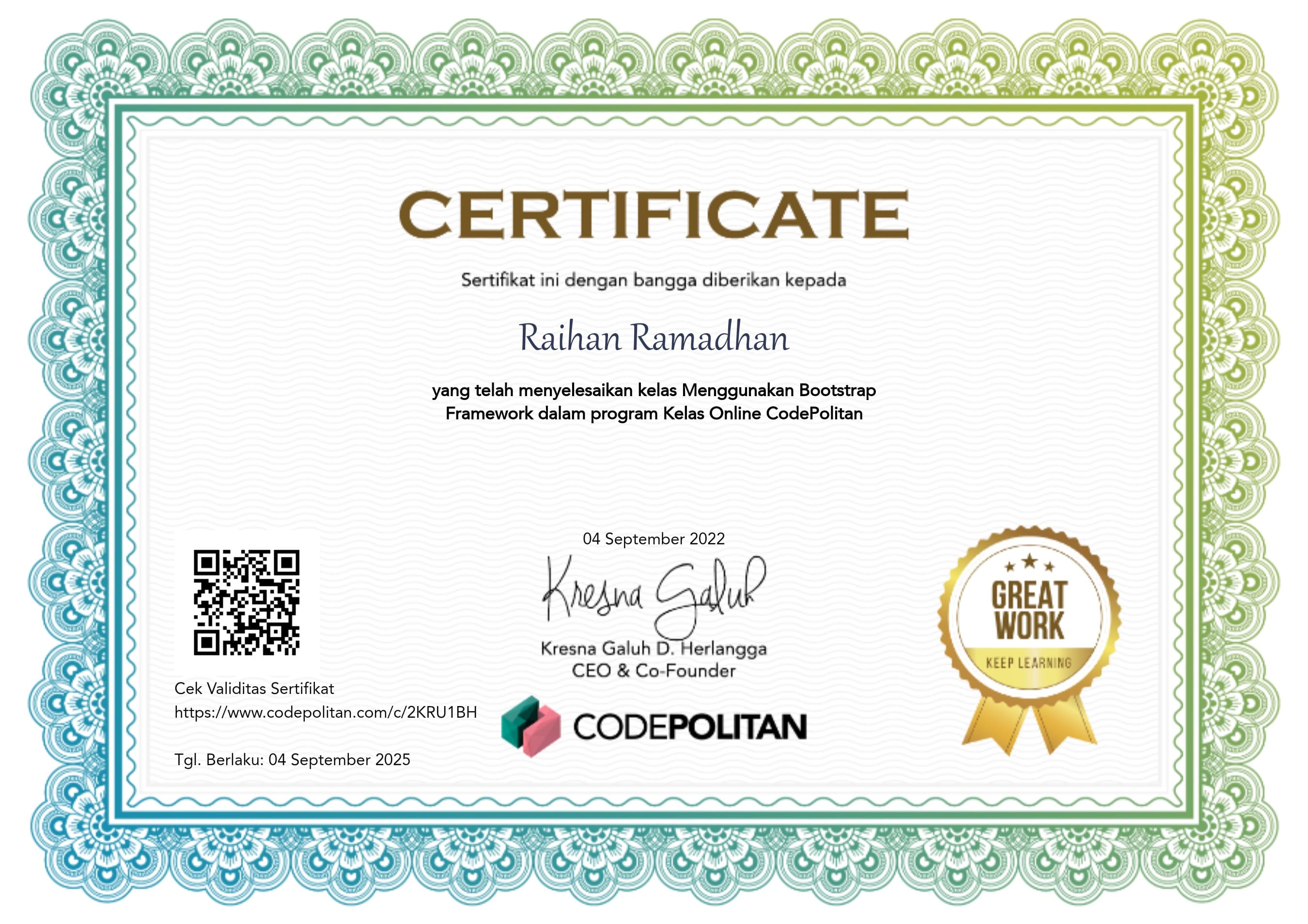 Codepolitan Bootstrap Certificate